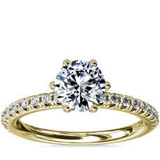 Six-Prong Petite Pavé Diamond Engagement Ring in 14k Yellow Gold (1/4 ct. tw.)